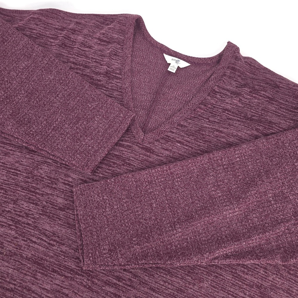 TERRA & SKY Women's 4X Purple Knit V‑Neck Pullover – Lightweight Relaxed Fit Top